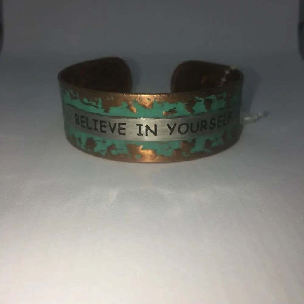 Believe In Yourself Oxidized Cuff Bracelet - Copper, Green - Picture 6 of 7